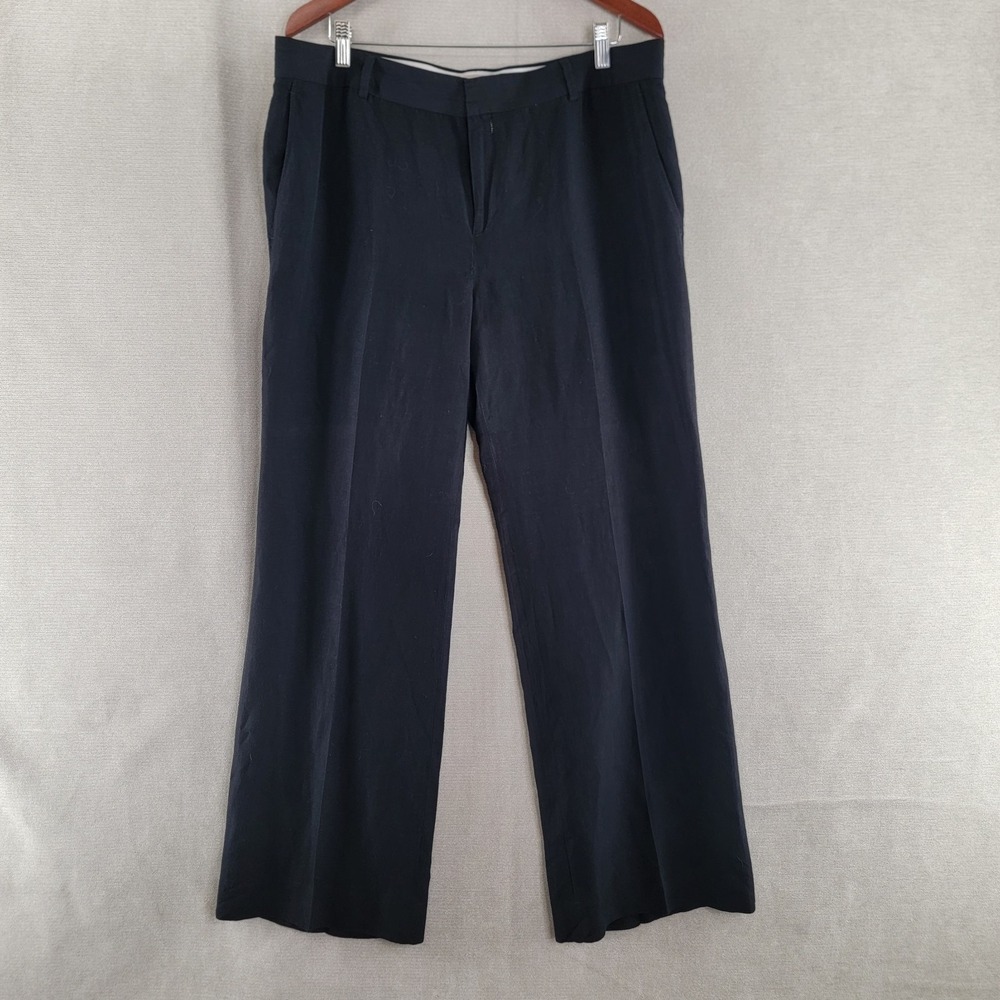 Banana Republic Womens Pants Linen Wide Leg High Rise Trousers Size 14 Black